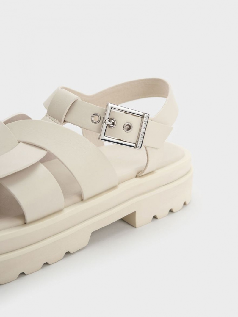 Sandale cu Platforma Charles & Keith Nell Gladiator Albi | 068QNKBSM