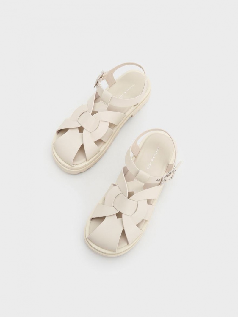 Sandale cu Platforma Charles & Keith Nell Gladiator Albi | 068QNKBSM