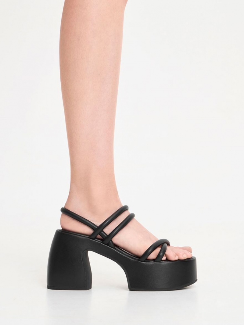Sandale cu Platforma Charles & Keith Nerissa Tubular​ Negrii | 510WHELMN