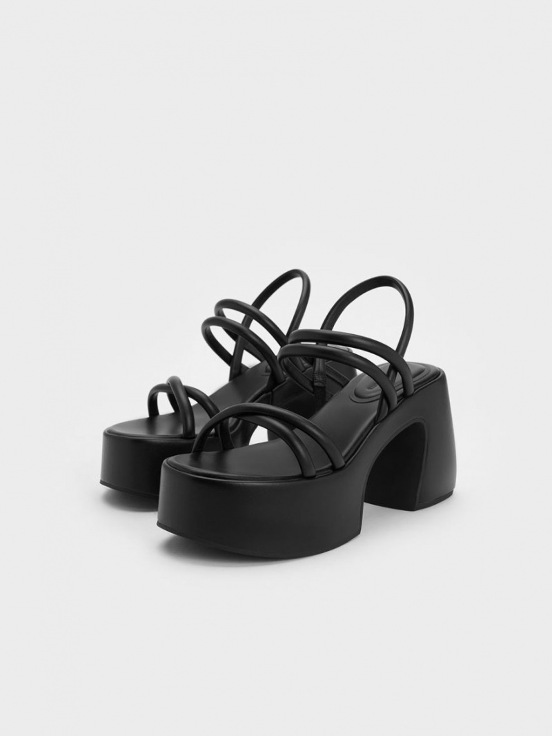 Sandale cu Platforma Charles & Keith Nerissa Tubular​ Negrii | 510WHELMN