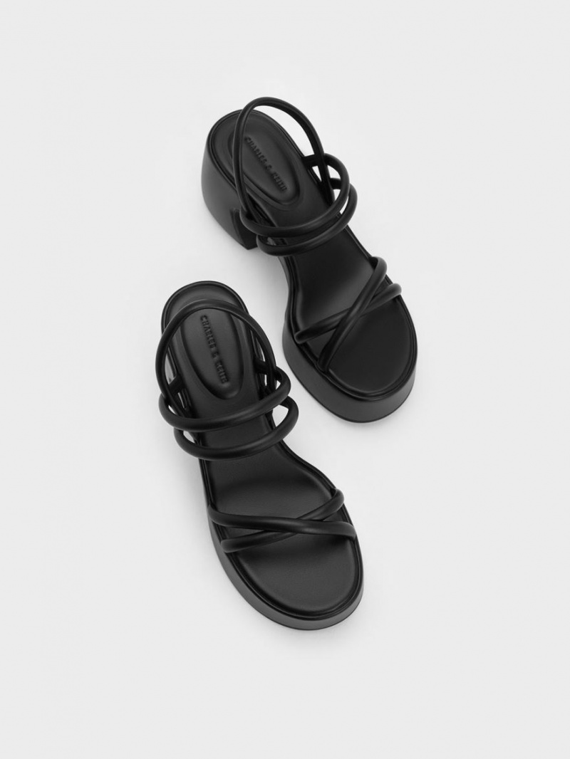 Sandale cu Platforma Charles & Keith Nerissa Tubular​ Negrii | 510WHELMN