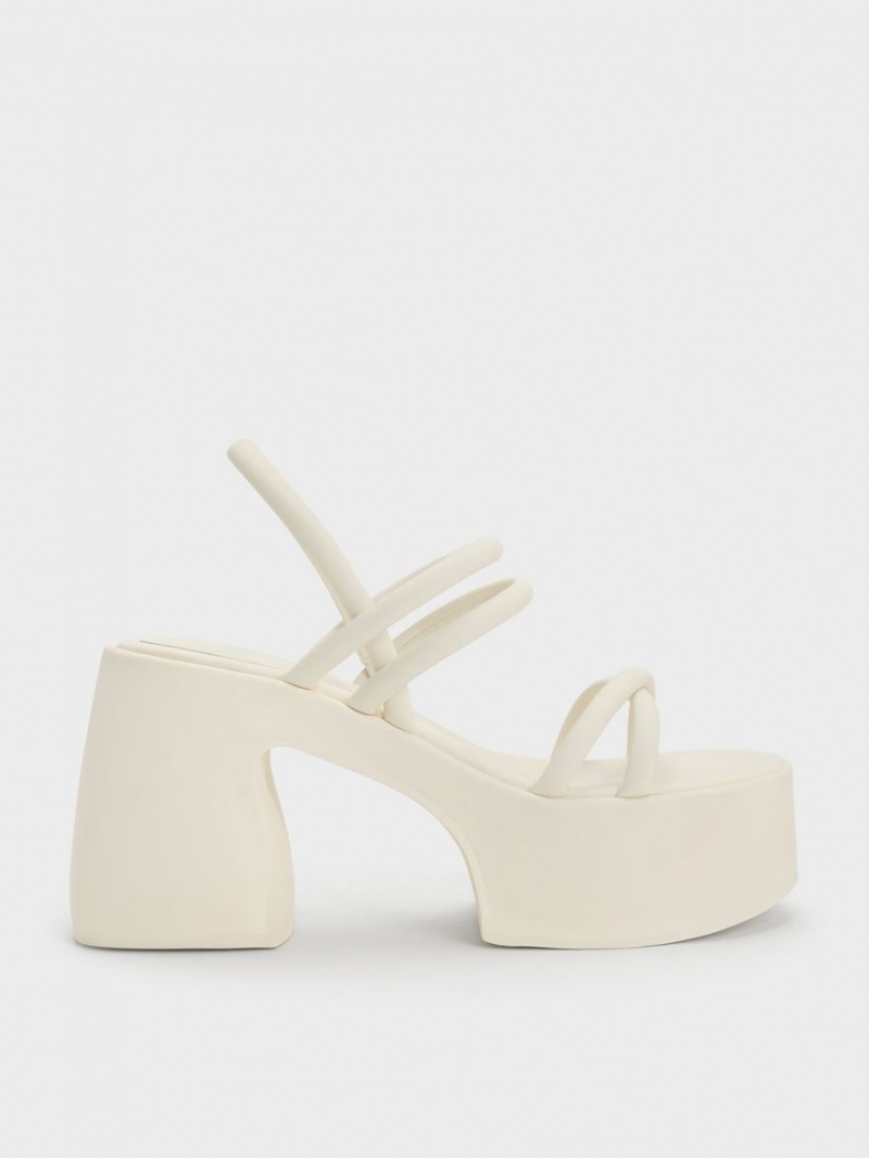 Sandale cu Platforma Charles & Keith Nerissa Tubular​ Albi | 912EIDZNY