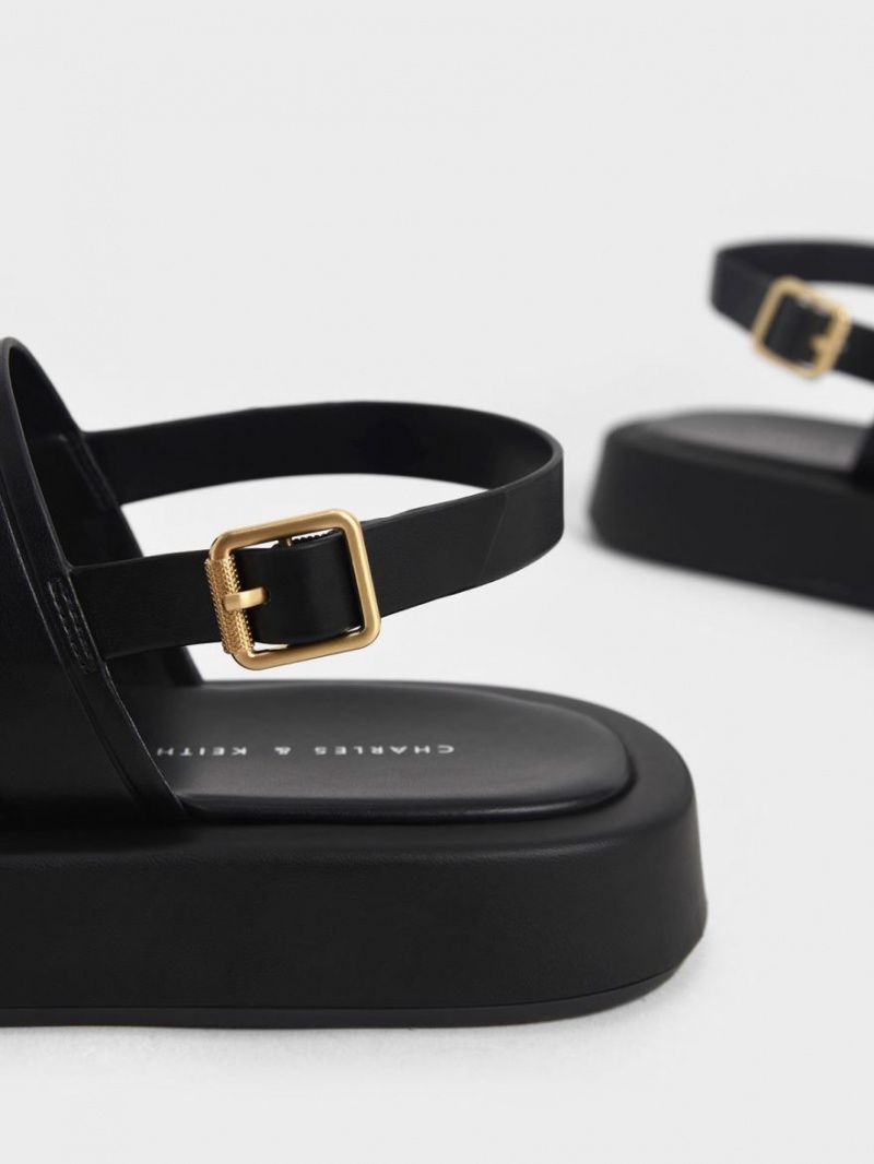 Sandale cu Platforma Charles & Keith Open Bombeu Slingback Negrii | 276QCJLVG