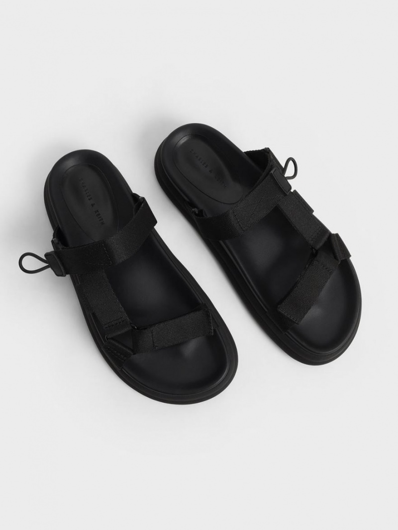 Sandale cu Platforma Charles & Keith Polyester Velcro Curea Sports Negrii | 930RNWPOQ