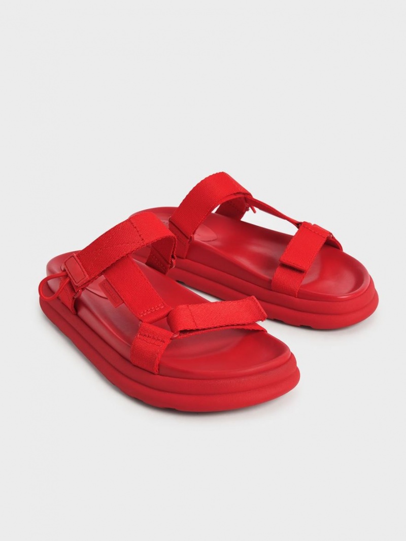 Sandale cu Platforma Charles & Keith Polyester Velcro Curea Sports Rosii | 697RWKDVE