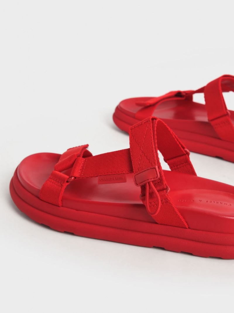 Sandale cu Platforma Charles & Keith Polyester Velcro Curea Sports Rosii | 697RWKDVE