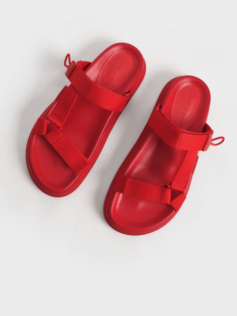 Sandale cu Platforma Charles & Keith Polyester Velcro Curea Sports Rosii | 697RWKDVE