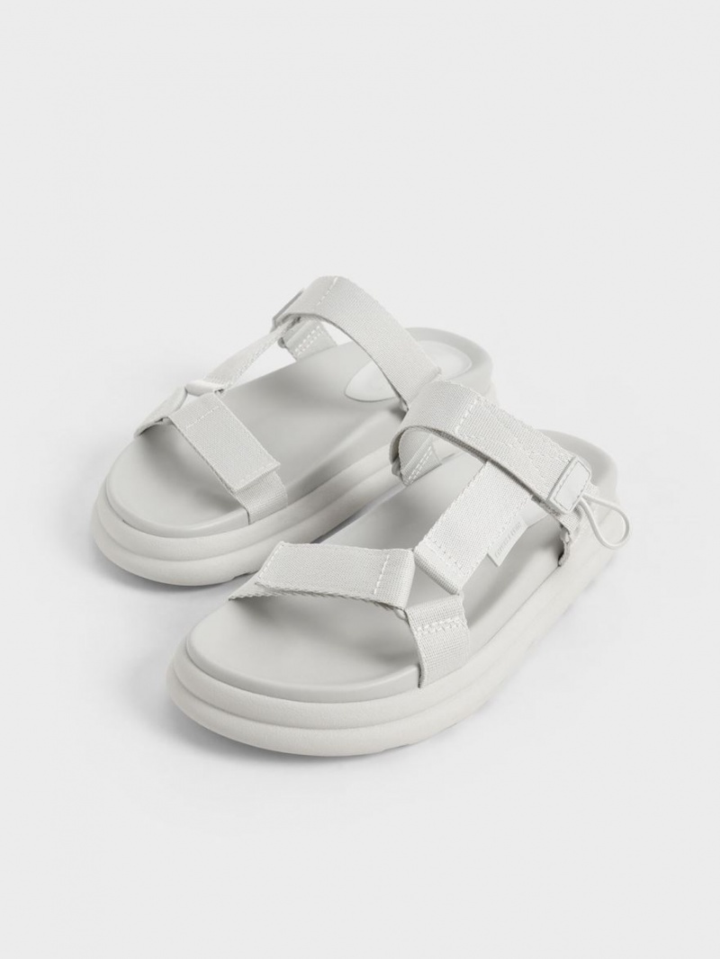 Sandale cu Platforma Charles & Keith Polyester Velcro Curea Sports Albi | 360JQCKVZ