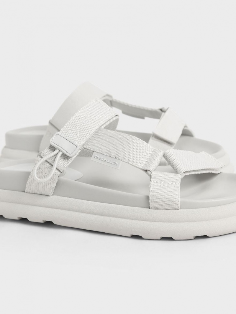 Sandale cu Platforma Charles & Keith Polyester Velcro Curea Sports Albi | 360JQCKVZ