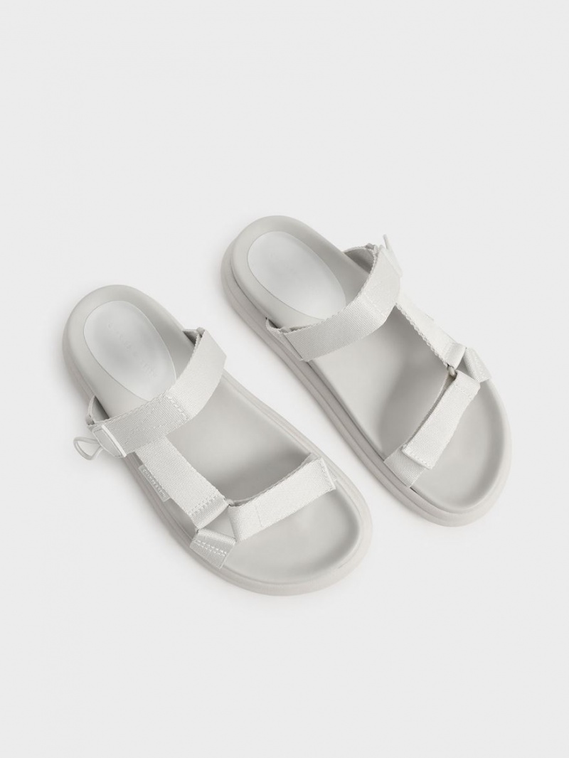 Sandale cu Platforma Charles & Keith Polyester Velcro Curea Sports Albi | 360JQCKVZ