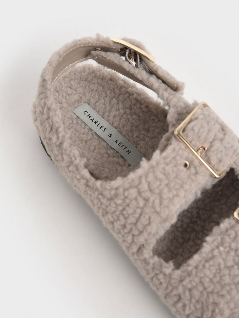 Sandale cu Platforma Charles & Keith Recycled PET - Furry Gri | 893IBZQDM