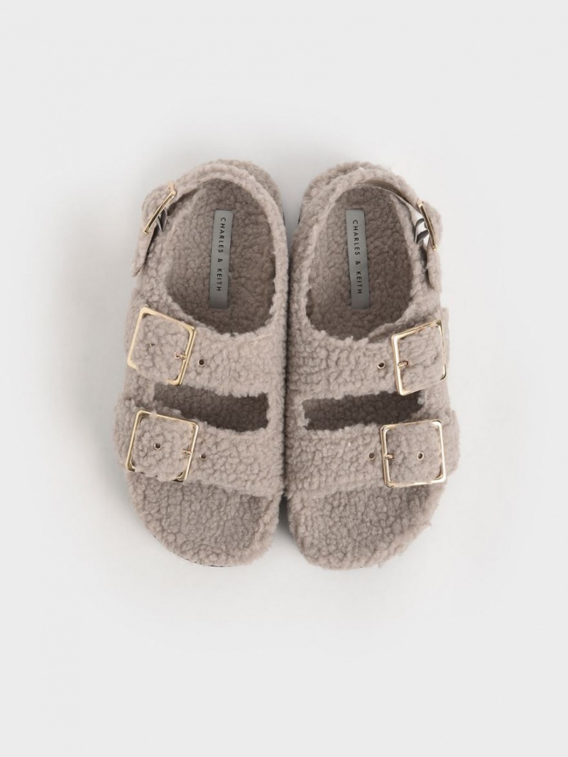 Sandale cu Platforma Charles & Keith Recycled PET - Furry Gri | 893IBZQDM