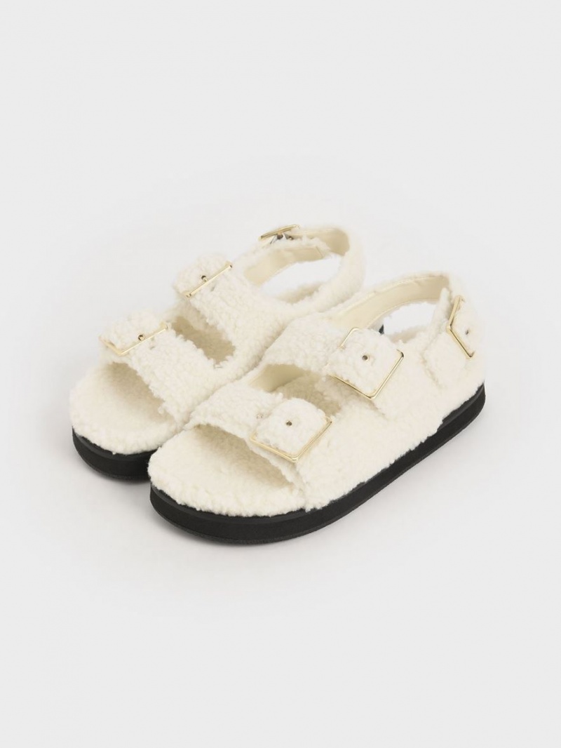 Sandale cu Platforma Charles & Keith Recycled PET - Furry Albi | 019XWZUNK