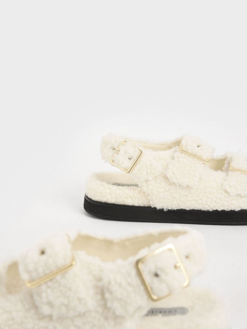 Sandale cu Platforma Charles & Keith Recycled PET - Furry Albi | 019XWZUNK