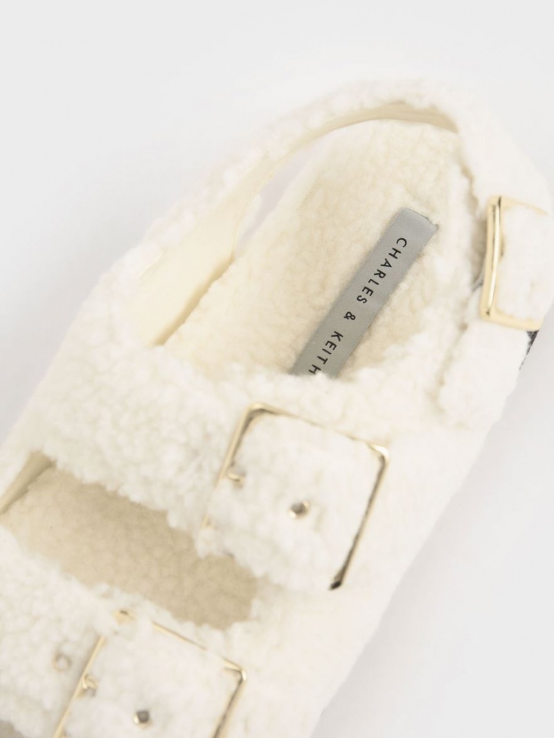 Sandale cu Platforma Charles & Keith Recycled PET - Furry Albi | 019XWZUNK