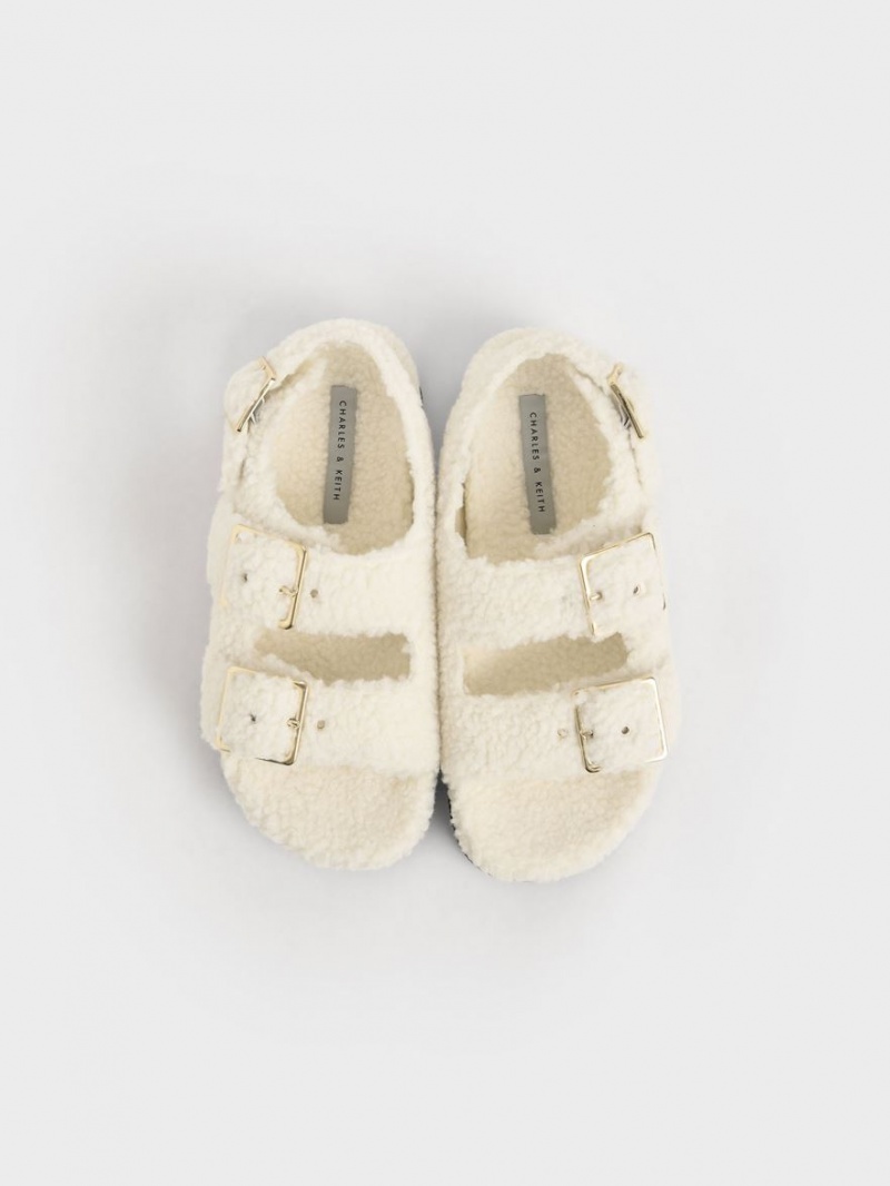 Sandale cu Platforma Charles & Keith Recycled PET - Furry Albi | 019XWZUNK