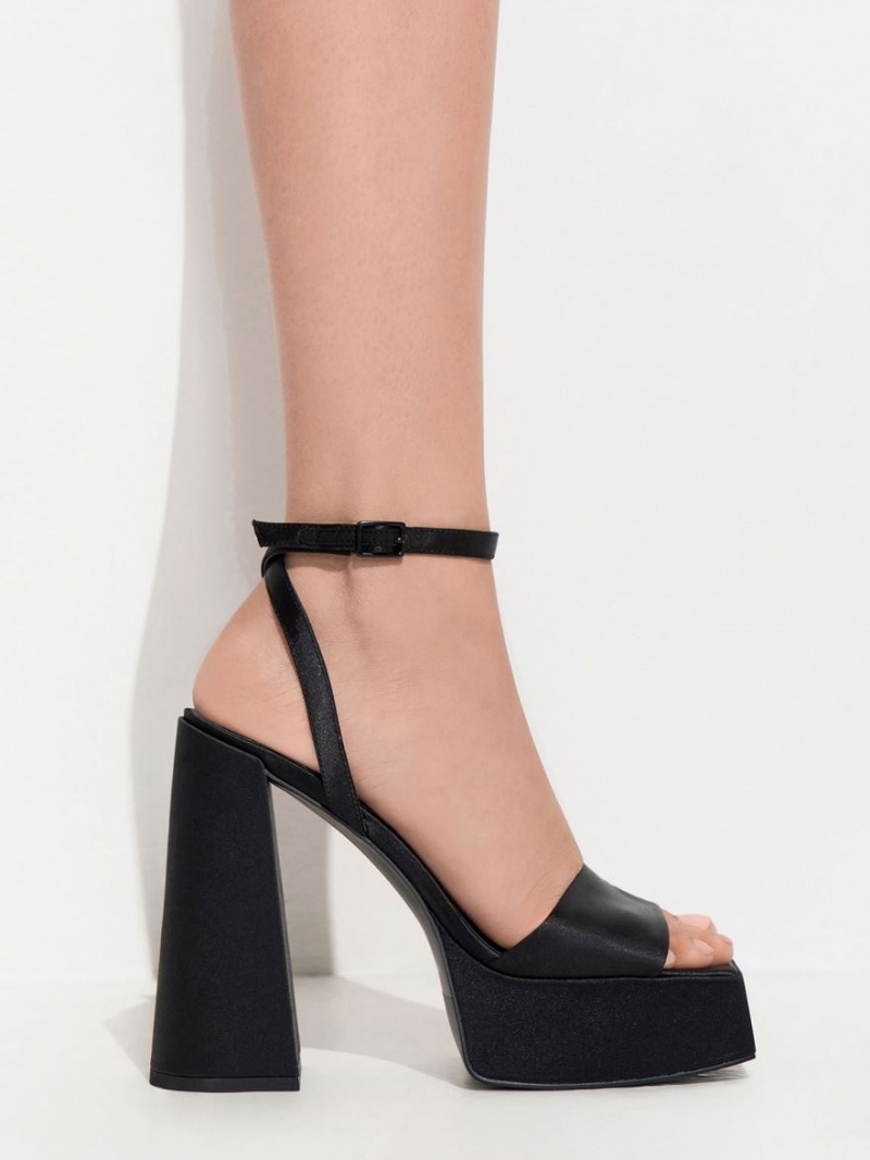 Sandale cu Platforma Charles & Keith Recycled Polyester Ankle-Curea Negrii | 658RNAGFQ