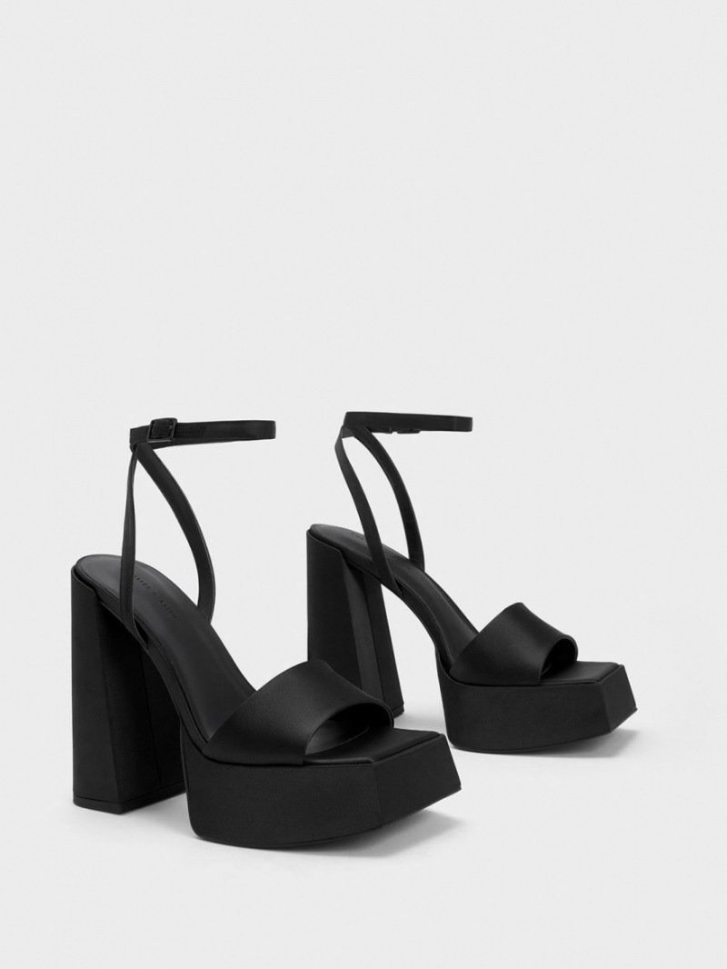 Sandale cu Platforma Charles & Keith Recycled Polyester Ankle-Curea Negrii | 658RNAGFQ