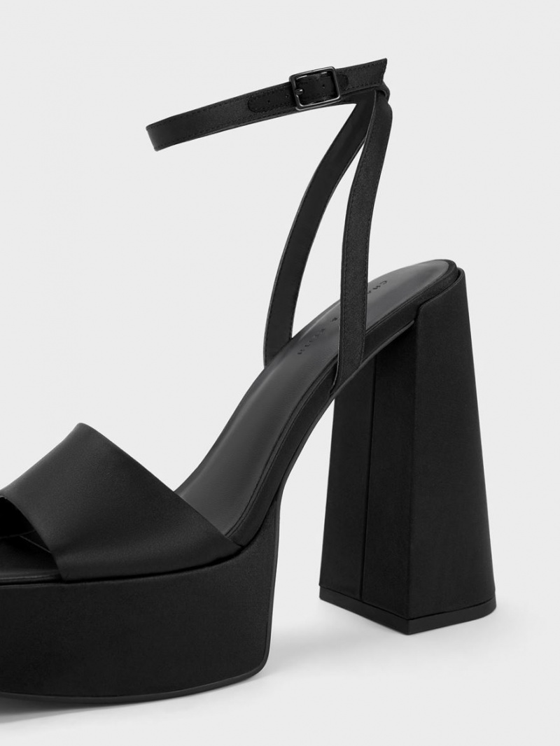 Sandale cu Platforma Charles & Keith Recycled Polyester Ankle-Curea Negrii | 658RNAGFQ