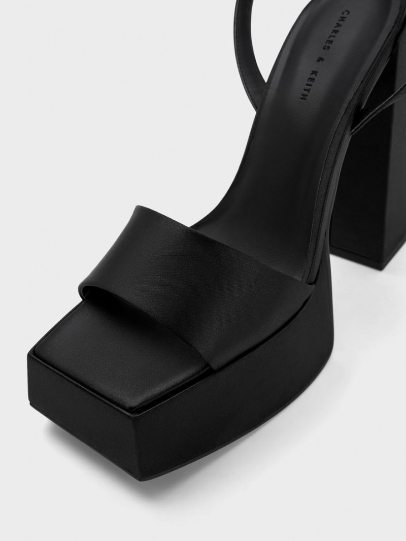 Sandale cu Platforma Charles & Keith Recycled Polyester Ankle-Curea Negrii | 658RNAGFQ