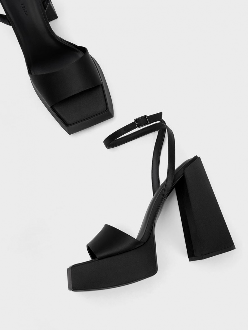 Sandale cu Platforma Charles & Keith Recycled Polyester Ankle-Curea Negrii | 658RNAGFQ