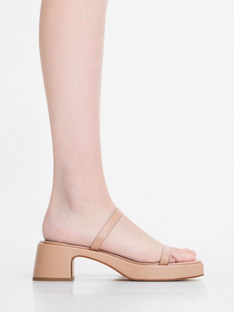 Sandale cu Platforma Charles & Keith Square-Bombeu Bej | 310QUGWFH