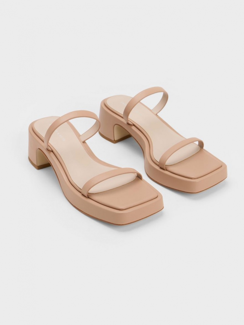 Sandale cu Platforma Charles & Keith Square-Bombeu Bej | 310QUGWFH