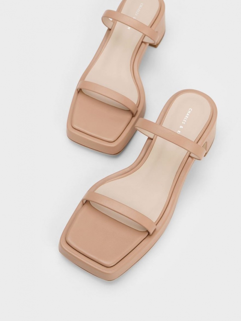Sandale cu Platforma Charles & Keith Square-Bombeu Bej | 310QUGWFH