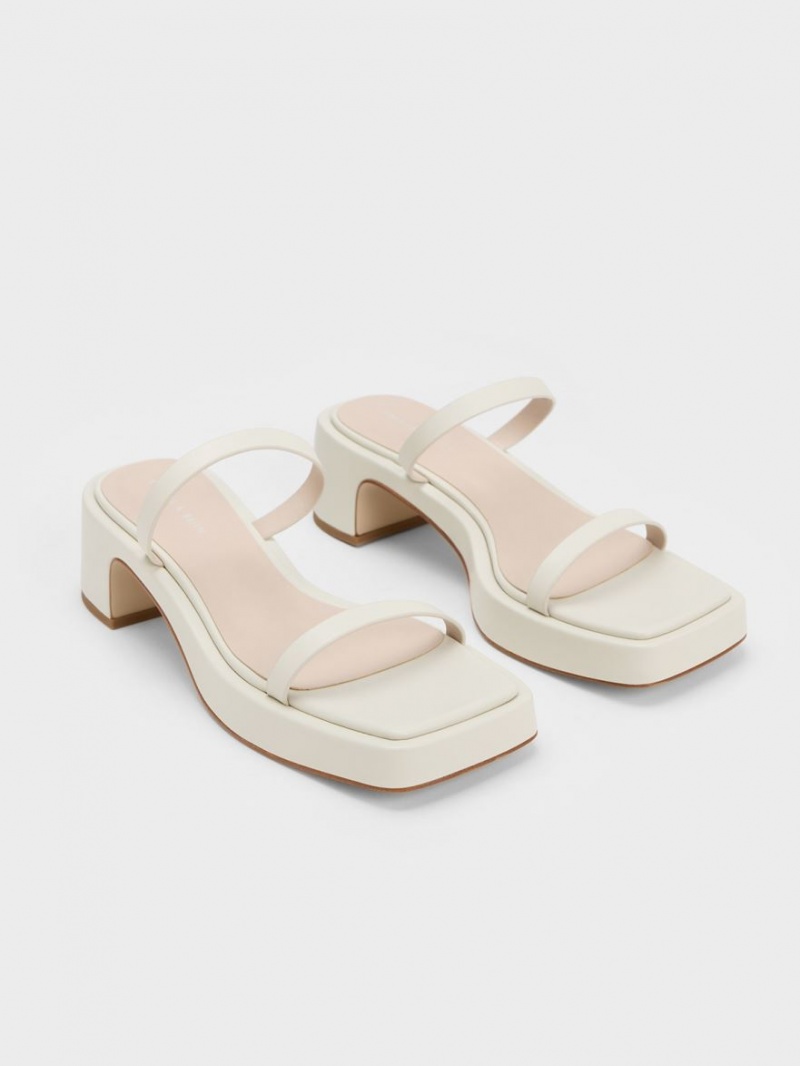 Sandale cu Platforma Charles & Keith Square-Bombeu Albi | 967OGRVAB