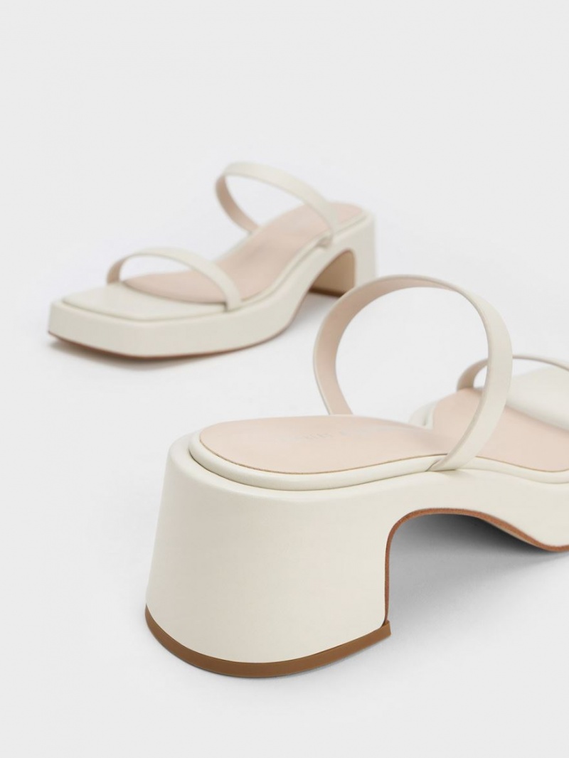 Sandale cu Platforma Charles & Keith Square-Bombeu Albi | 967OGRVAB