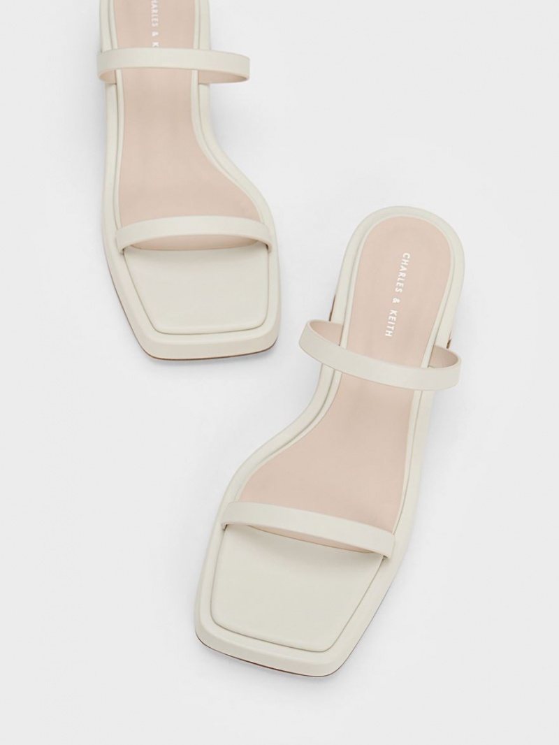 Sandale cu Platforma Charles & Keith Square-Bombeu Albi | 967OGRVAB