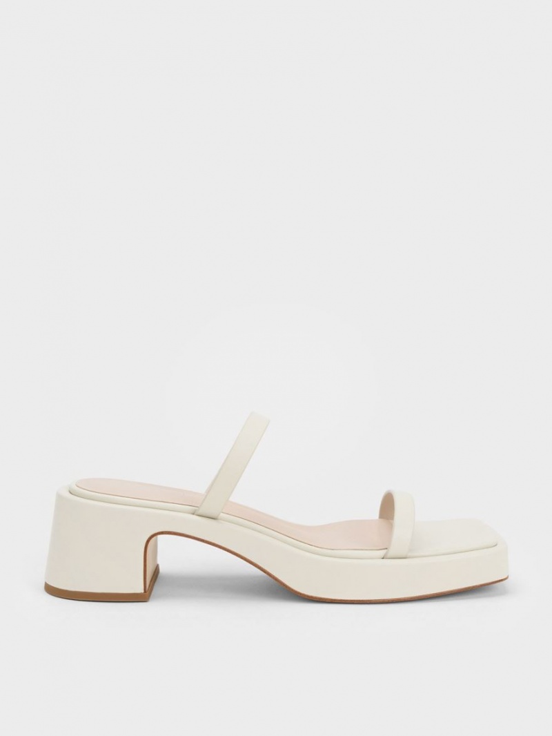 Sandale cu Platforma Charles & Keith Square-Bombeu Albi | 967OGRVAB