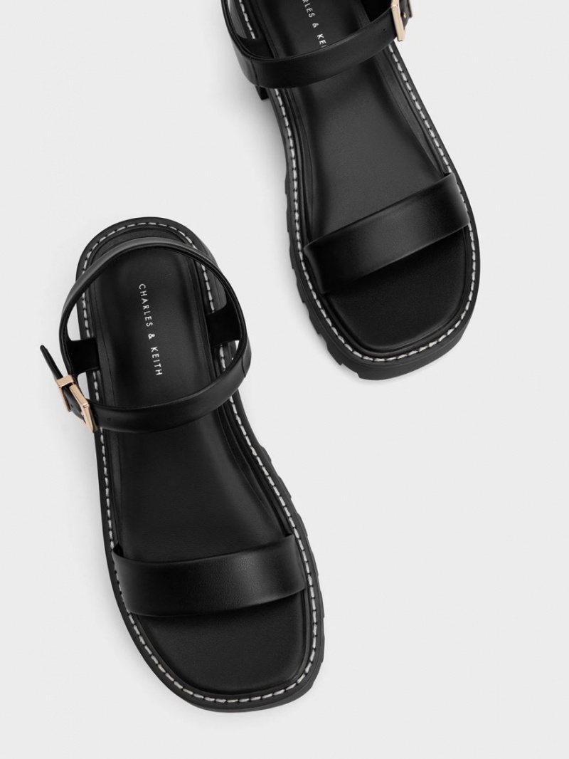 Sandale cu Platforma Charles & Keith Stitch-Trim Buckled Negrii | 634UDNZRS