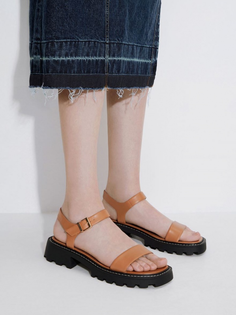 Sandale cu Platforma Charles & Keith Stitch-Trim Buckled Maro | 835EJBTOA