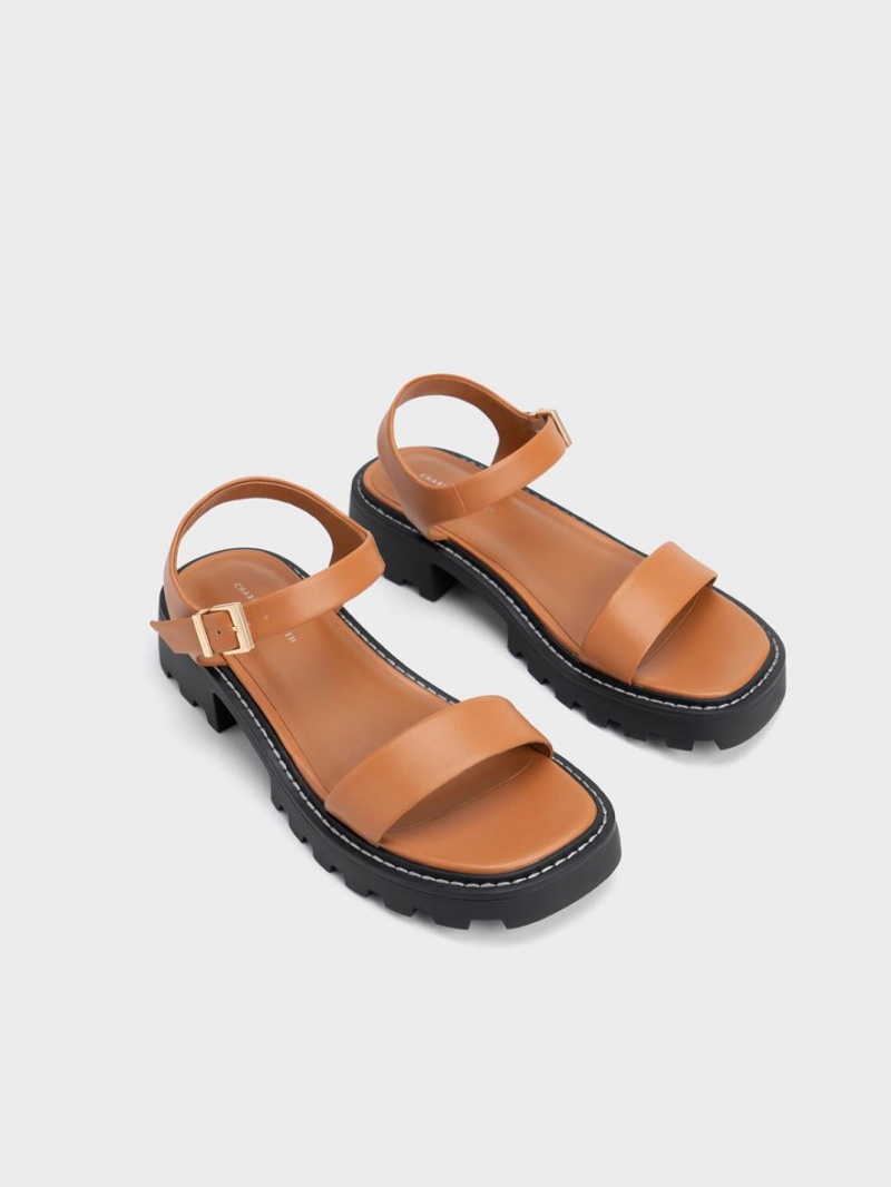 Sandale cu Platforma Charles & Keith Stitch-Trim Buckled Maro | 835EJBTOA