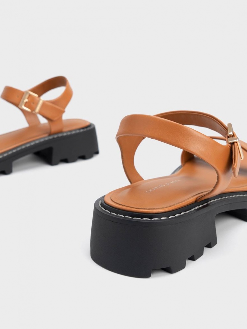 Sandale cu Platforma Charles & Keith Stitch-Trim Buckled Maro | 835EJBTOA