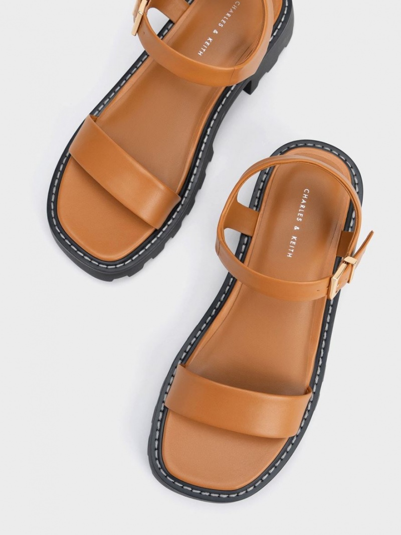 Sandale cu Platforma Charles & Keith Stitch-Trim Buckled Maro | 835EJBTOA