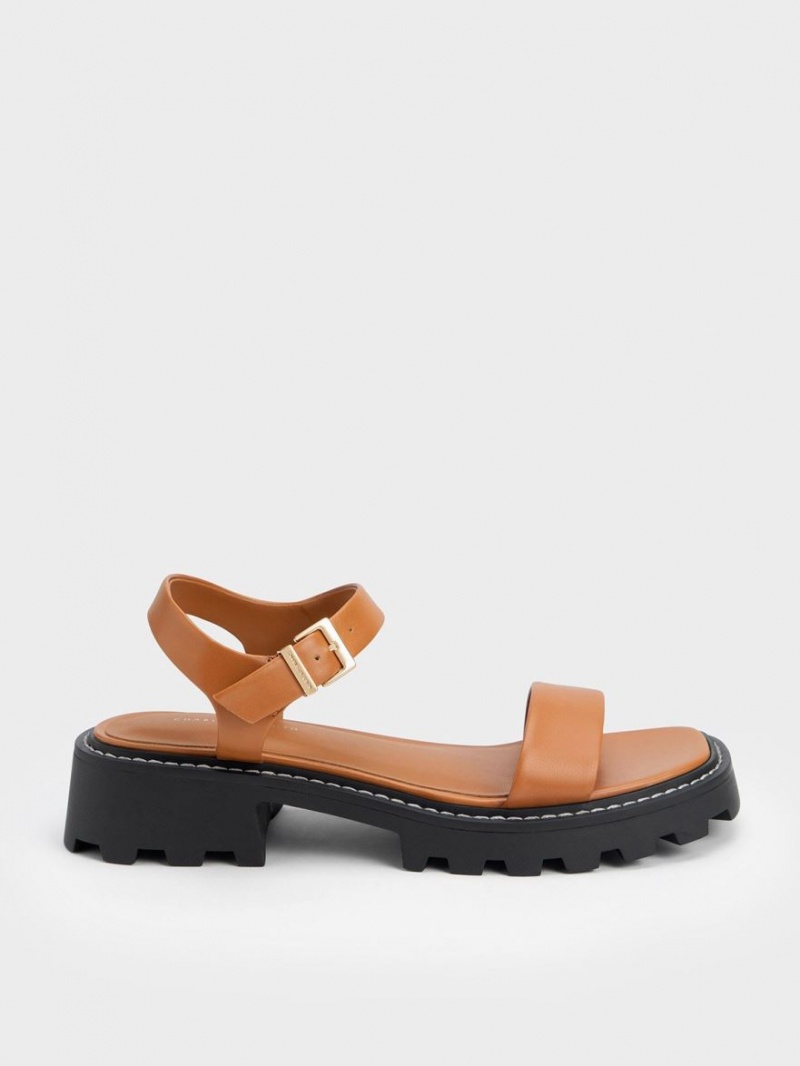 Sandale cu Platforma Charles & Keith Stitch-Trim Buckled Maro | 835EJBTOA