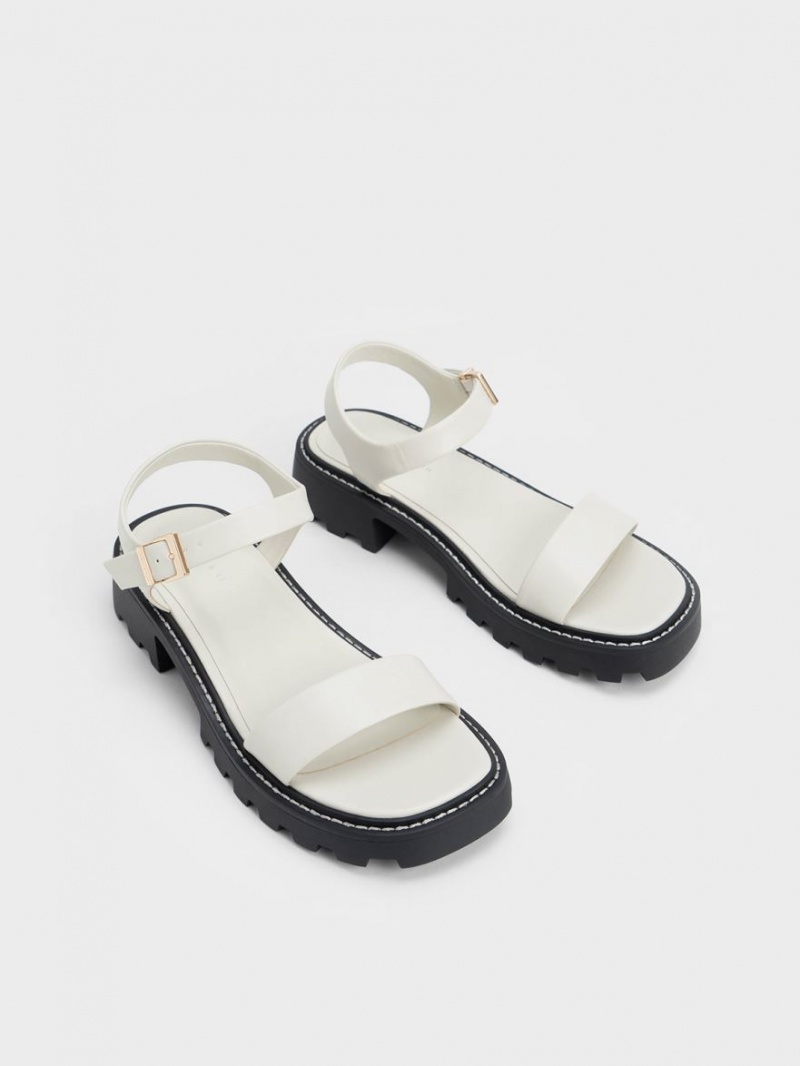 Sandale cu Platforma Charles & Keith Stitch-Trim Buckled Albi | 198VRKIHJ