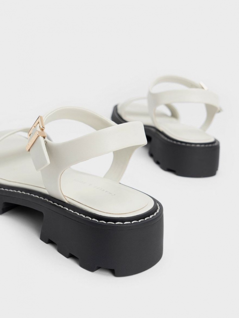 Sandale cu Platforma Charles & Keith Stitch-Trim Buckled Albi | 198VRKIHJ
