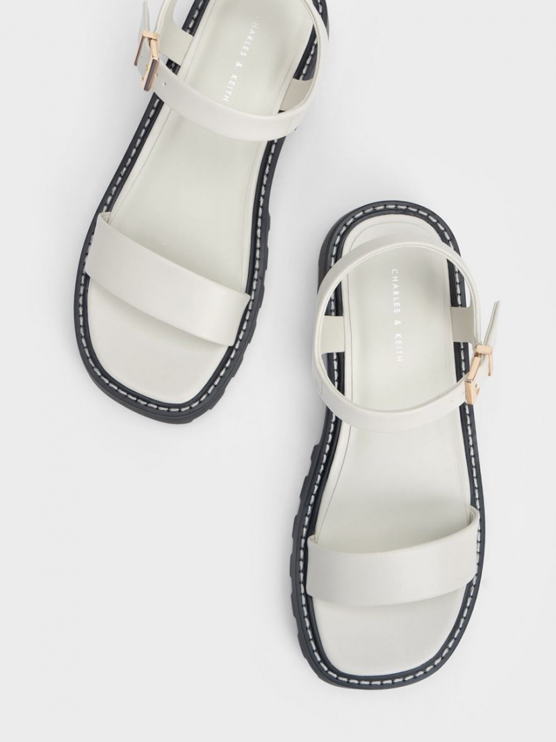 Sandale cu Platforma Charles & Keith Stitch-Trim Buckled Albi | 198VRKIHJ