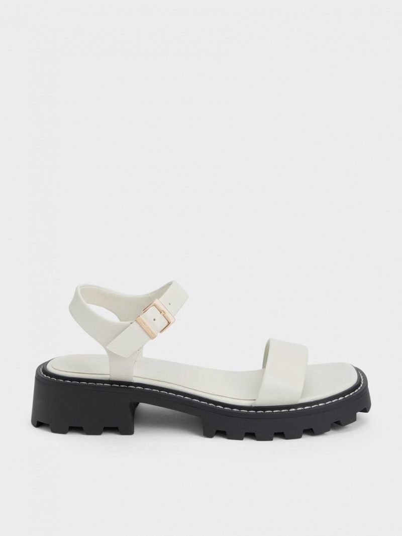 Sandale cu Platforma Charles & Keith Stitch-Trim Buckled Albi | 198VRKIHJ