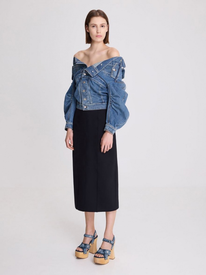 Sandale cu Platforma Charles & Keith Tabitha Floral Denim Crossover Albastri | 542CTNQUJ