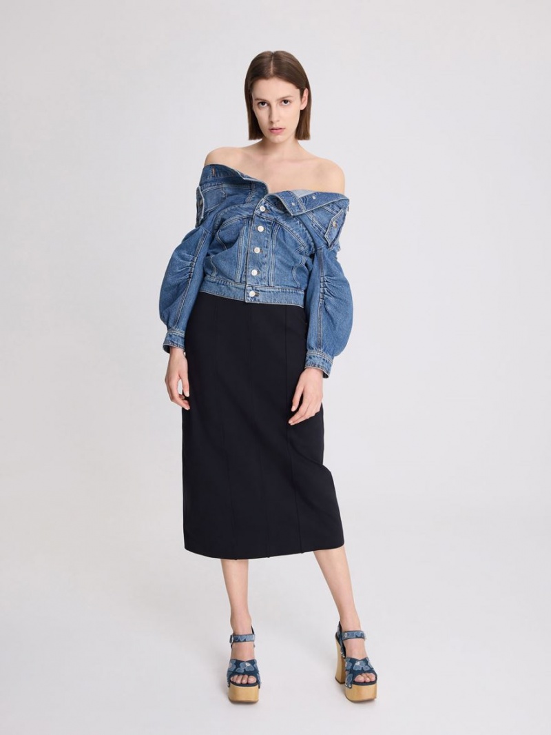 Sandale cu Platforma Charles & Keith Tabitha Floral Denim Crossover Albastri | 542CTNQUJ