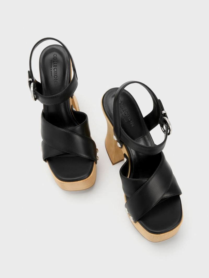 Sandale cu Platforma Charles & Keith Tabitha Piele Crossover Negrii | 685CHVOSG