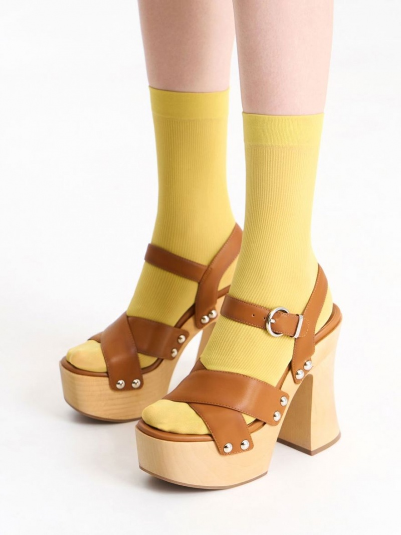 Sandale cu Platforma Charles & Keith Tabitha Piele Crossover Maro | 960MAJCIT
