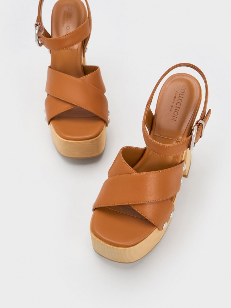 Sandale cu Platforma Charles & Keith Tabitha Piele Crossover Maro | 960MAJCIT