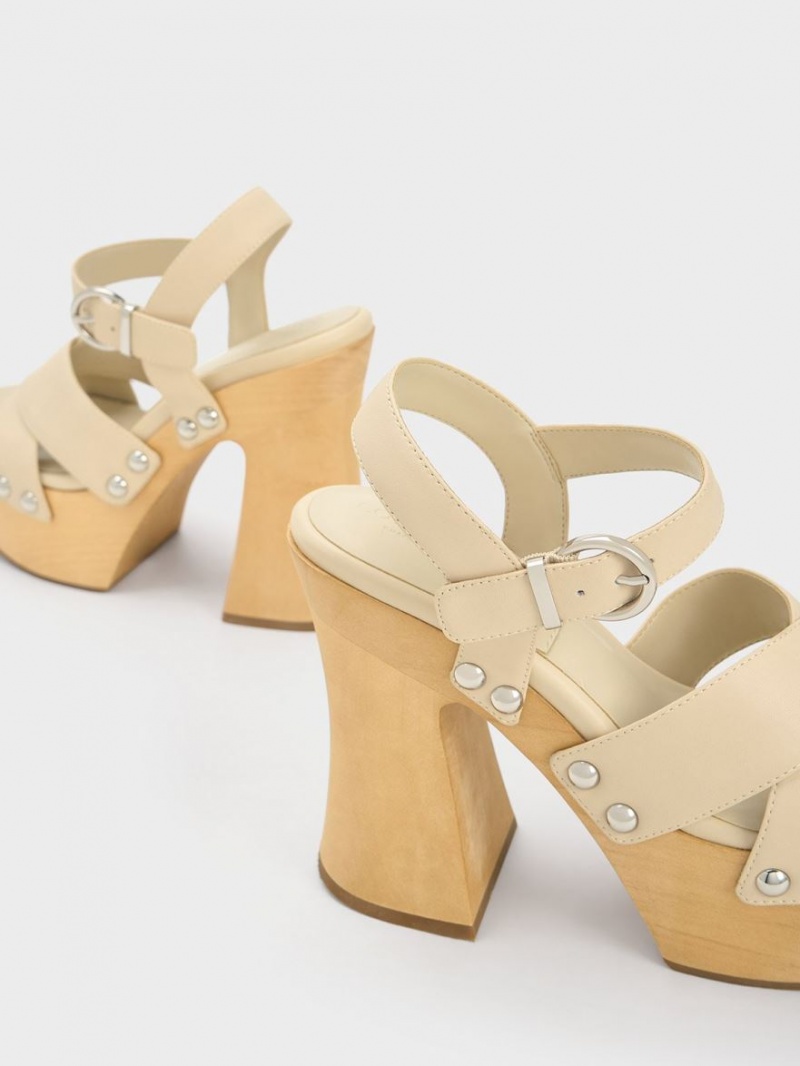 Sandale cu Platforma Charles & Keith Tabitha Piele Crossover Albi | 657ORAINW