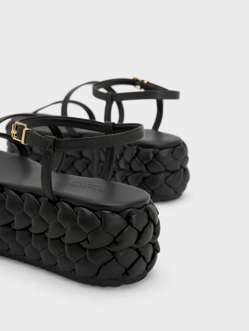 Sandale cu Platforma Charles & Keith Tali Piele Braided Negrii | 963LCBQXS