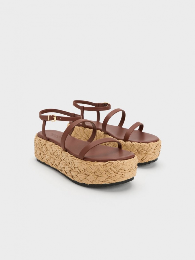 Sandale cu Platforma Charles & Keith Tali Piele Braided Maro Inchis | 596OJXTKY